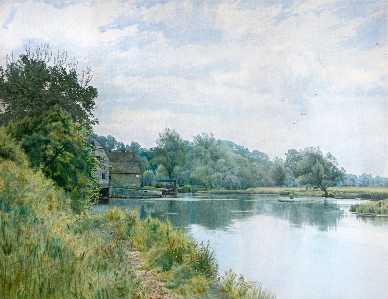Floden Ouse och kvarnen vid Hemingford Grey av William Garden Fraser