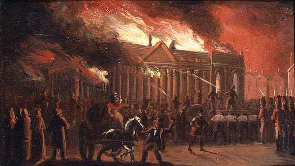 Bränningen av Liverpools stadshus 1795 (olja på papper, lagt på duk) av William Gavin Herdman