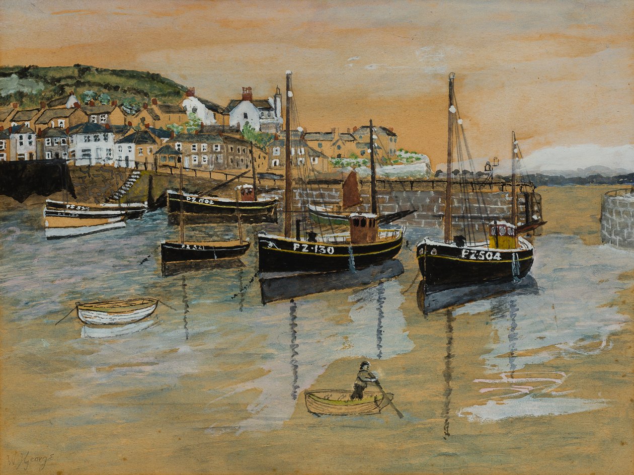 Mousehole Harbour (wc och gouache på papper) av William George
