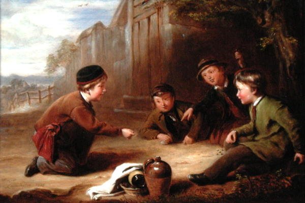 Playing Marbles, c.1865 (olja på panel) av William Gill