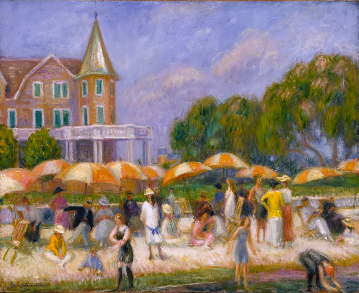 Paraplyer på stranden vid Blue Point av William Glackens
