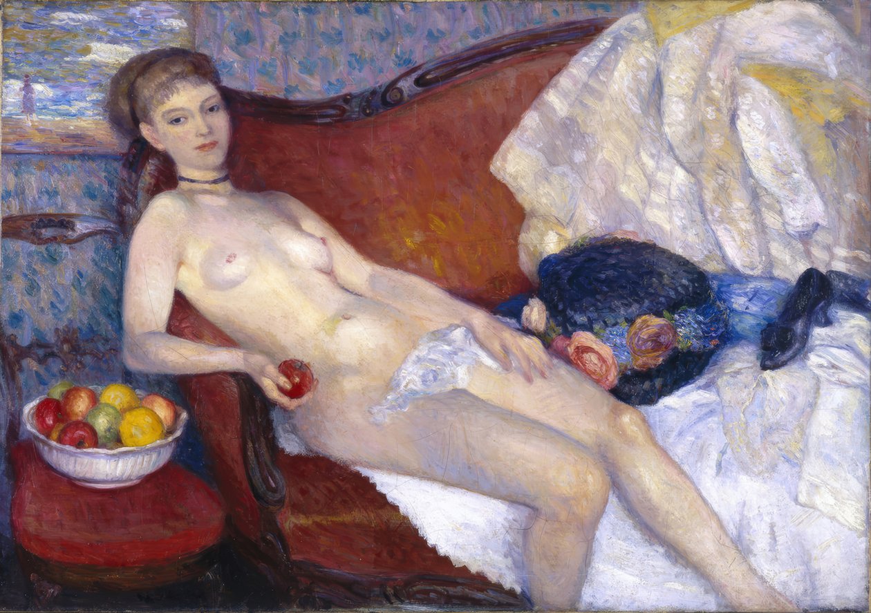 Kvinna naken med äpple av William Glackens