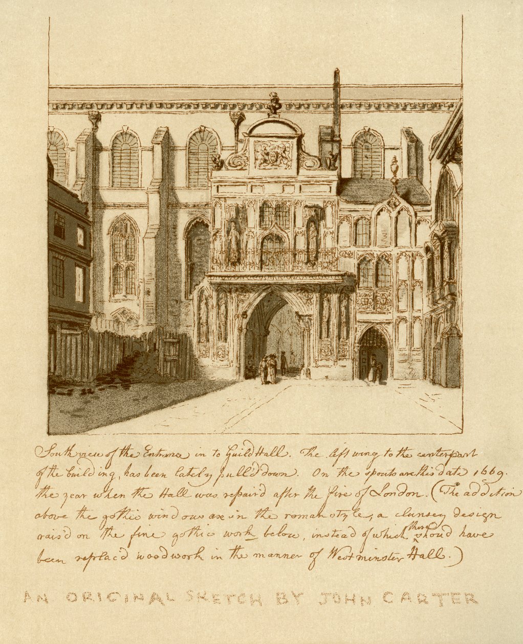 Södervy av ingången till Guildhall, City of London, 1700-talet 1886. av William Griggs