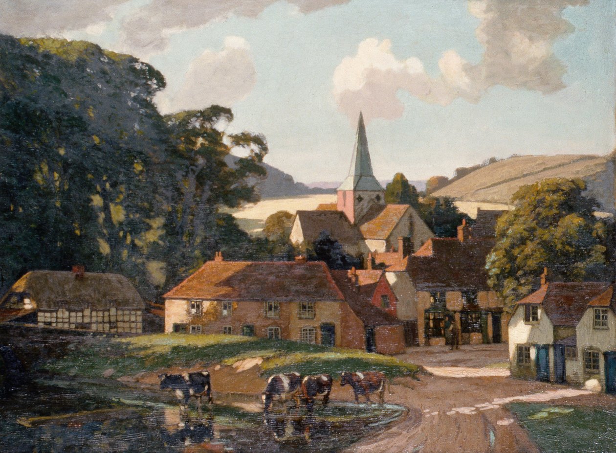Harting Village and Pond (olja på duk) av William Gunning King