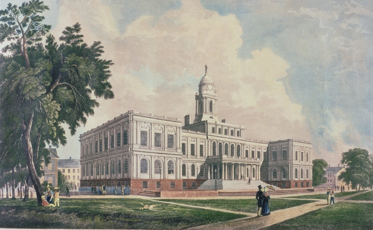 Stadshuset, graverat, tryckt och färglagt av I. Hill, 1826 av William Guy Wall