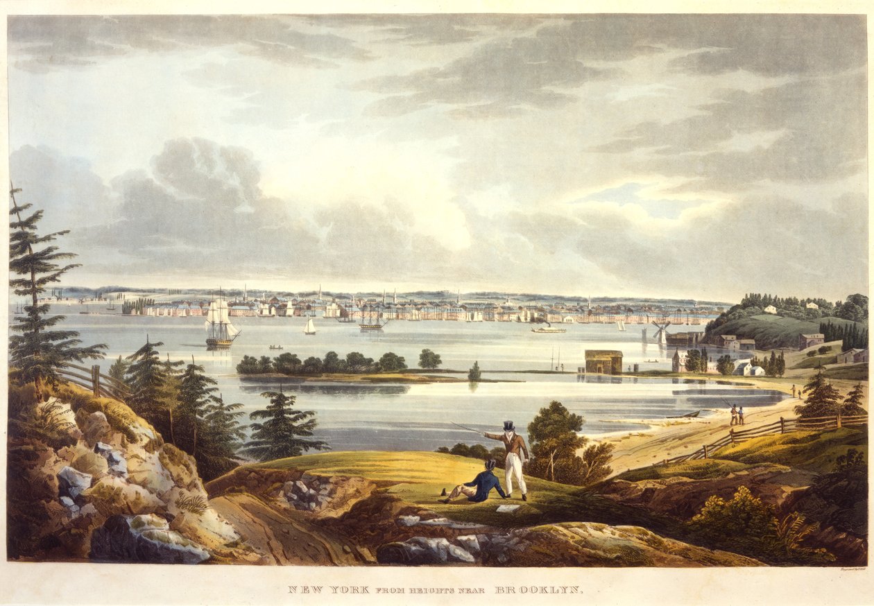 New York från Heights nära Brooklyn, graverat av John Hill, odaterat (akvatint) av William Guy Wall