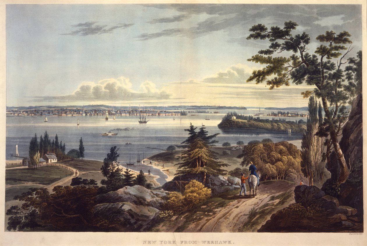 New York från Weehawk [Weehawken], graverad av John Hill, odaterad (akvatint) av William Guy Wall