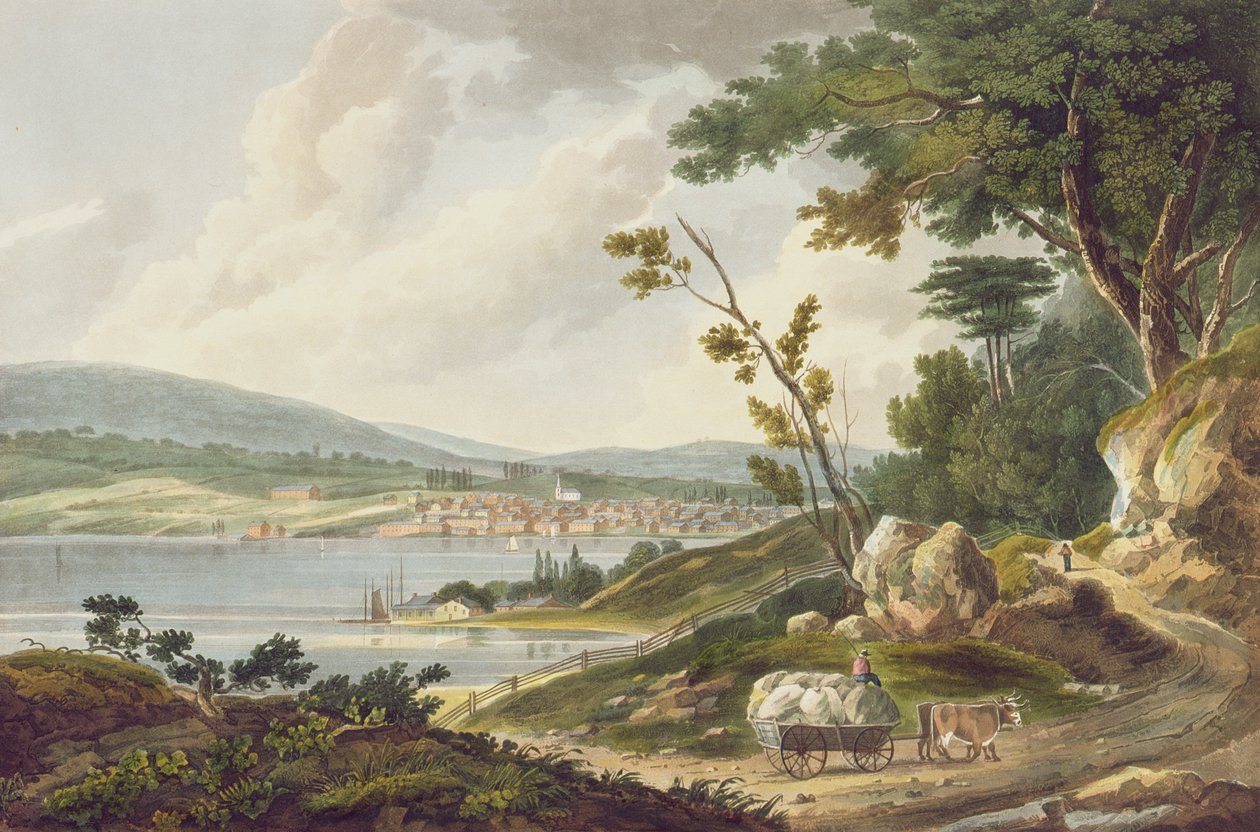 Newburg, nr 14 från Hudson River Portfolio, graverad av J. Hill, 1821-25 av William Guy Wall