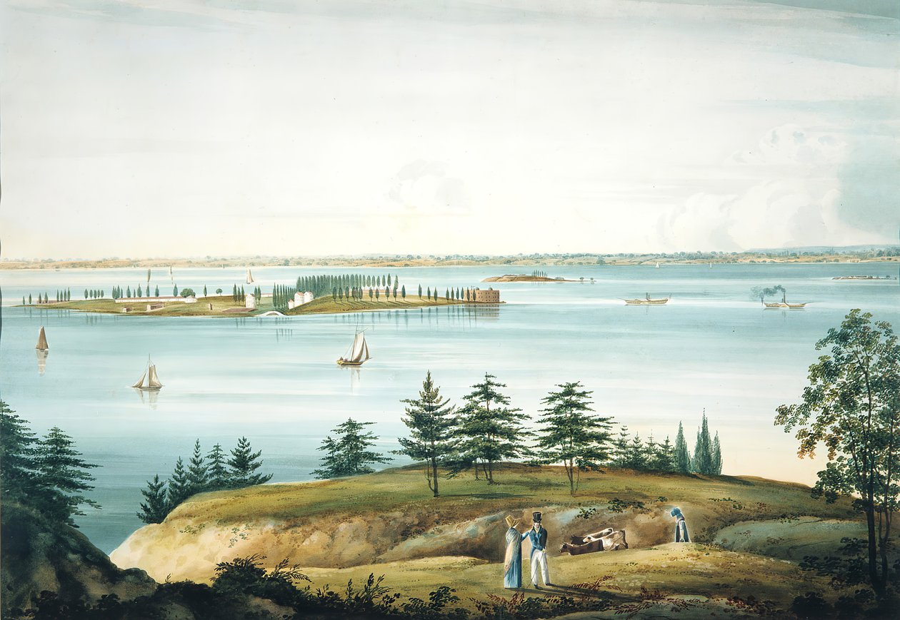 The Bay of New York och Governors Island Tagen från Brooklyn Heights, 1820-25. av William Guy Wall