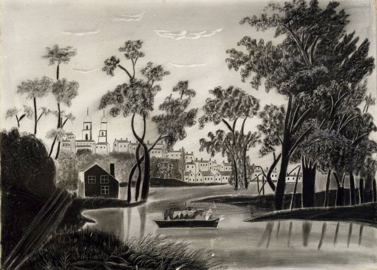 Pastoral scen, troligen 1825-1850 (grafit på sandpapper) av William Guy after Wall