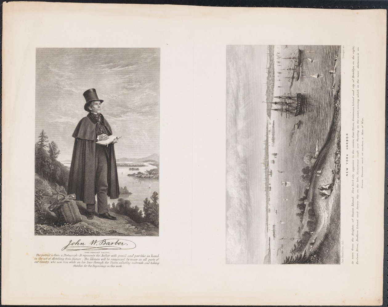 A. John W. Barber; B. New York Harbor, ca 1849 (gravyr) av William H. Dougal