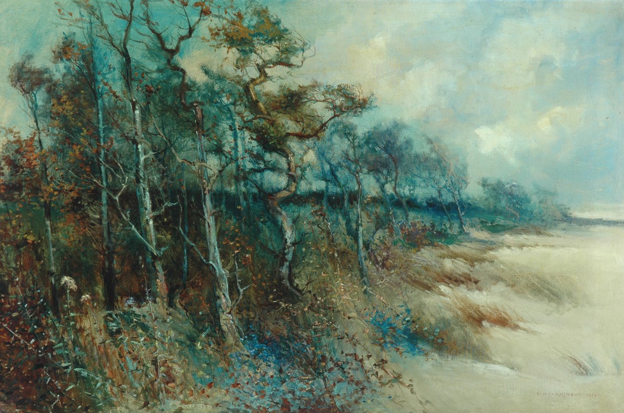 Träd i ett sandigt landskap, Heysham, 1915 av William H. Parkinson