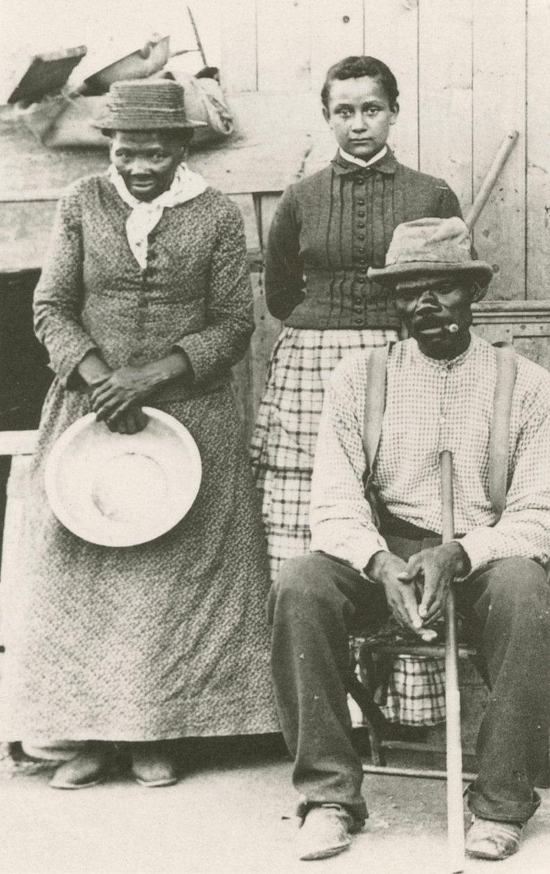 Vykort av Harriet Tubman, Nelson Davis och dottern Gertie, ca. 1887, tryckt 1992. av William Haight Cheney