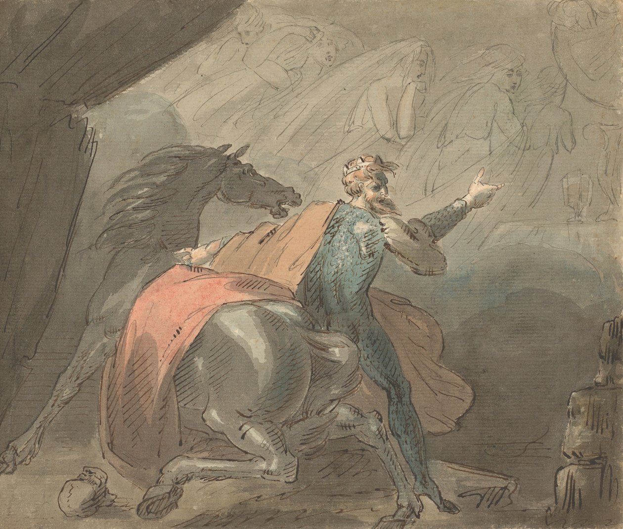 En kung och en häst med spöklika kvinnor, 1770-80. av William Hamilton