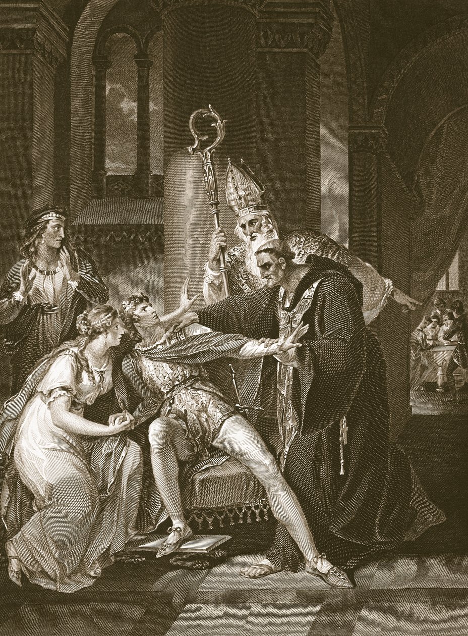 Edwy och Elgiva, graverad av Isaac Taylor, illustration från David Humes "The History of England", pub. av R. Bowyer, London, 1812 av William Hamilton