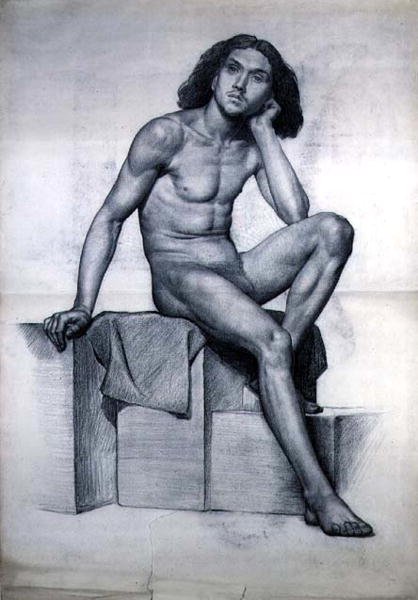 Studie av en sittande nakenmodell av William Hamo Thornycroft