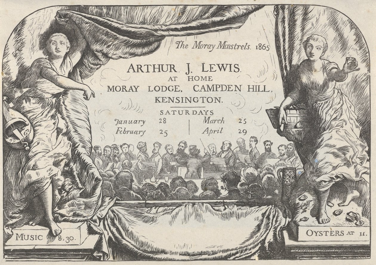 Moray Minstrels inbjudningskort av Arthur James Lewis, 1865. av William Harcourt Hooper