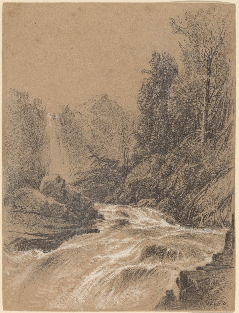 Bergslandskap, bäck och vattenfall av William Hart