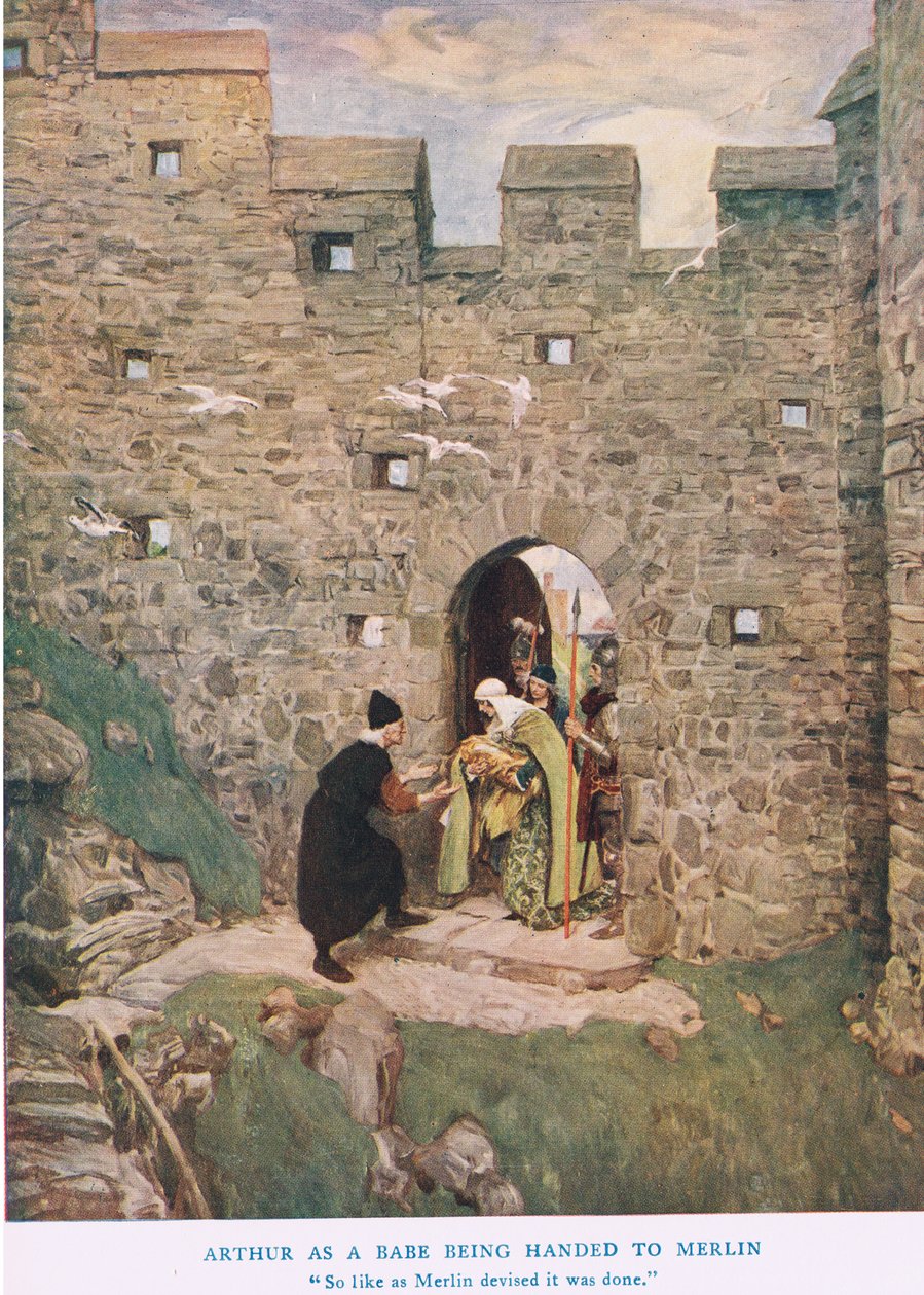Arthur som brud överlämnas till Merlin, illustration från 