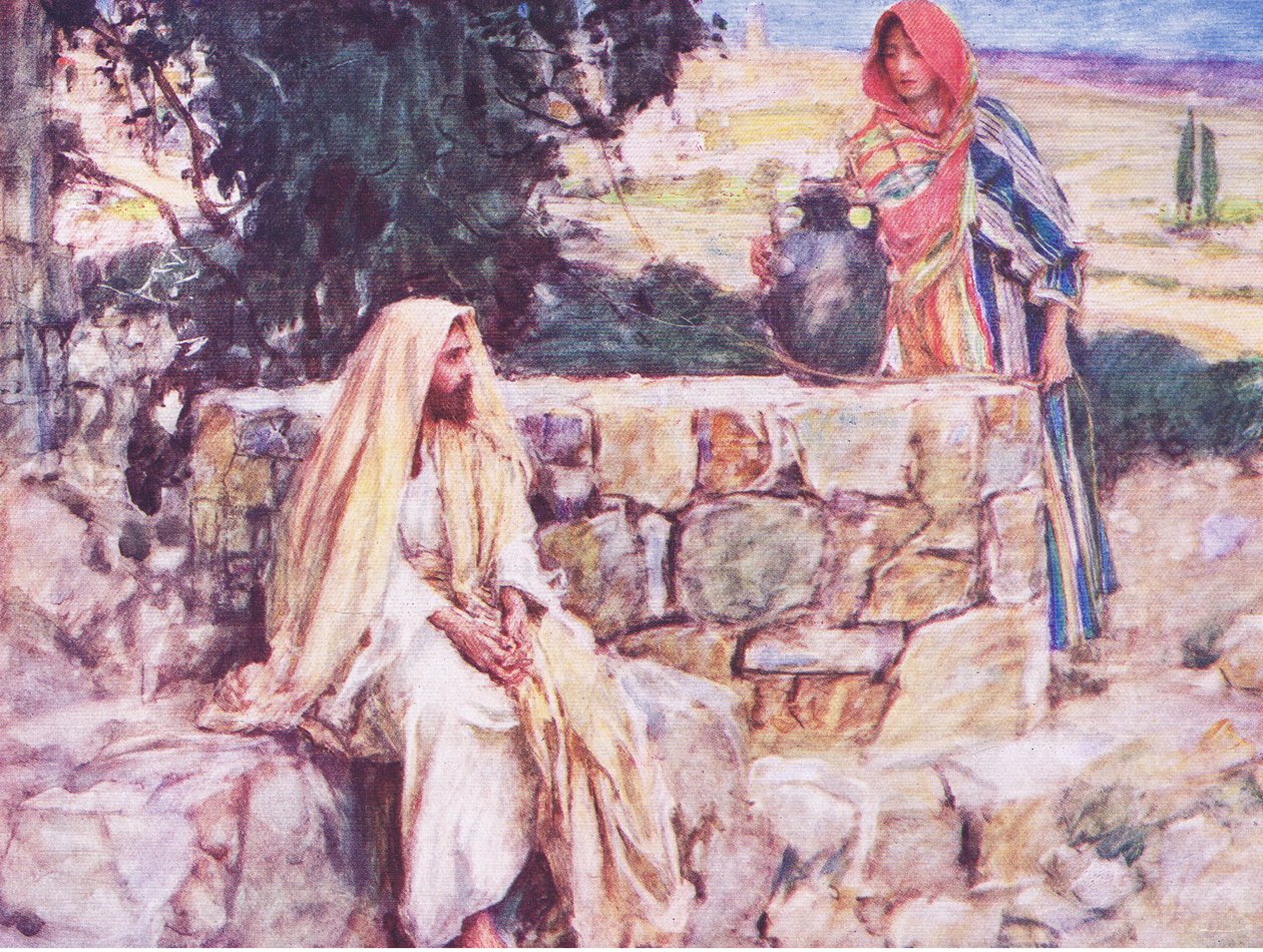 Kristus och kvinnan i Samaria, från The Bible Story publicerad av Hodder & Stoughton, ca 1930 av William Hatherell
