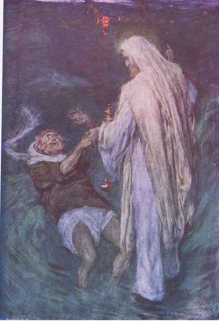 Kristus går på havet, från The Bible Story publicerad av Hodder & Stoughton, c.1930 av William Hatherell