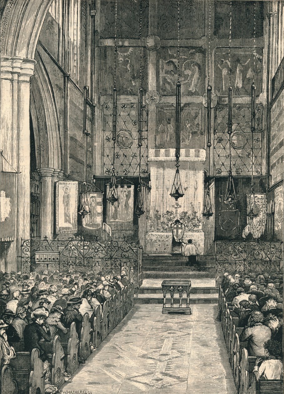 Interiör av St. Albans Church, Holborn, sent 1800-tal. av William Hatherell
