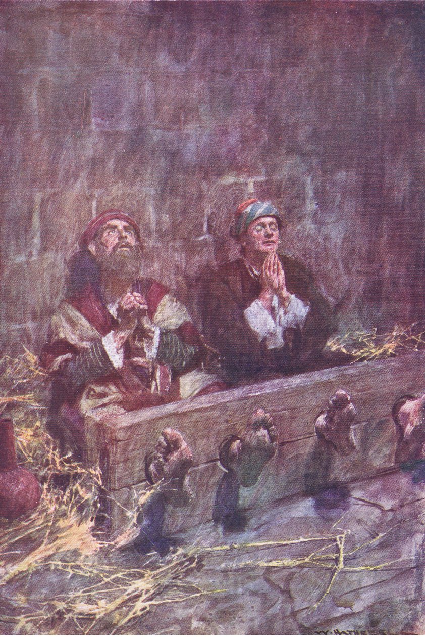Paul och Silas i fängelse, från The Bible Story publicerad av Hodder & Stoughton, ca 1930 av William Hatherell