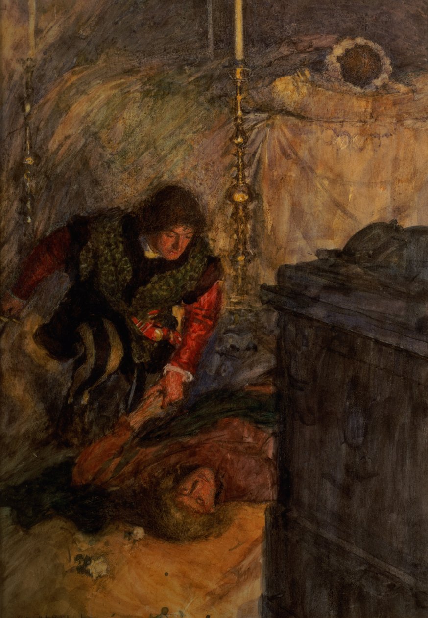Romeo och Julia, Akt V Scen 4 (akvarell på papper) av William Hatherell