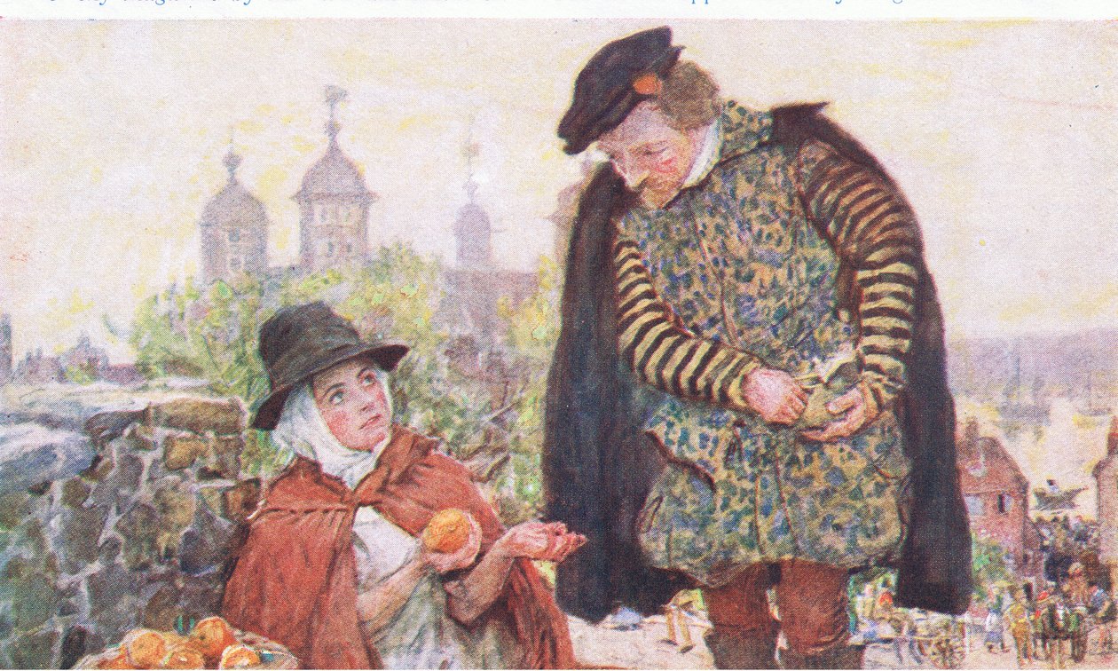 Shakespeare köper en apelsin av en kvinna på Tower Hill, från My Magazine, pub.1922 av William Hatherell