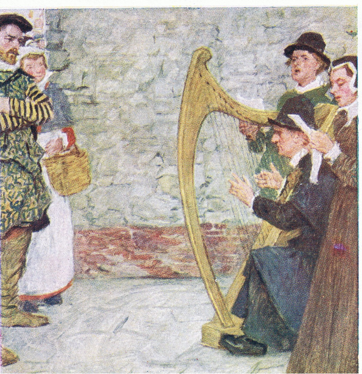 Shakespeare lyssnar på balladsångarna nära Somerset House, från My Magazine, pub.1922 av William Hatherell