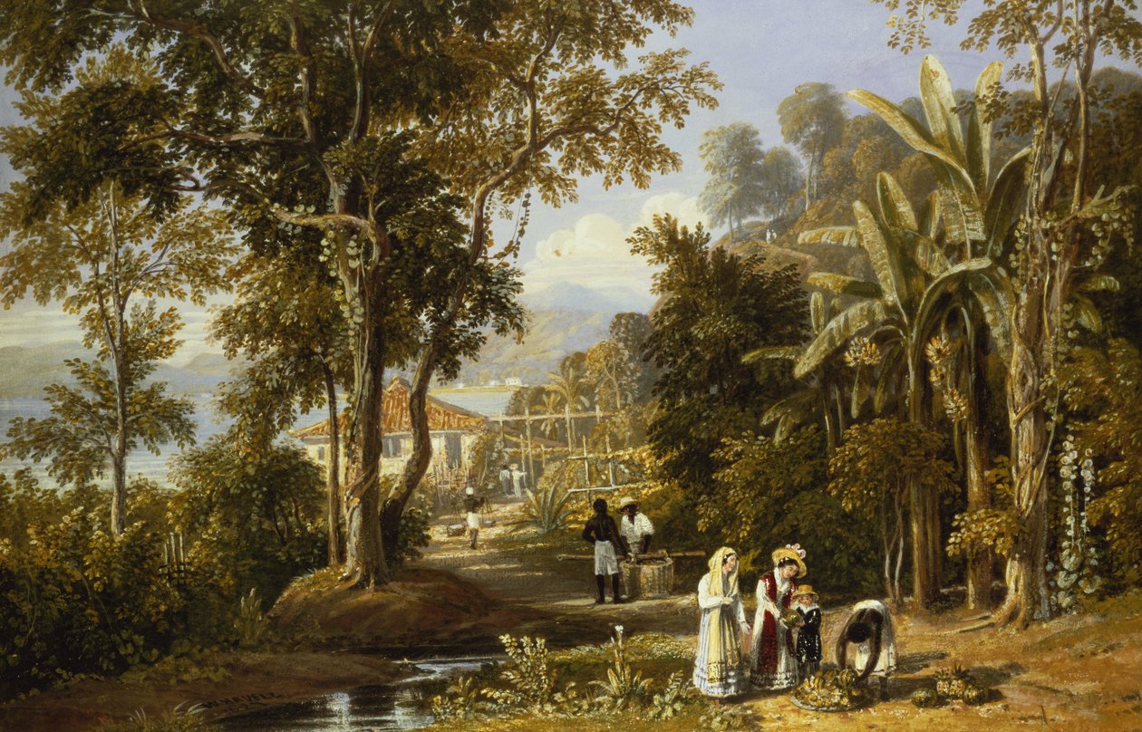 Trädgårdslandskap vid Braganzas strand, Rio de Janeiro, 1827 av William Havell