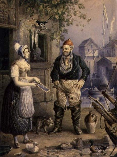 A Fisherman and a Maid, ca 1830 (akvarell över penna förhöjd med gouache på papper) av William Heath