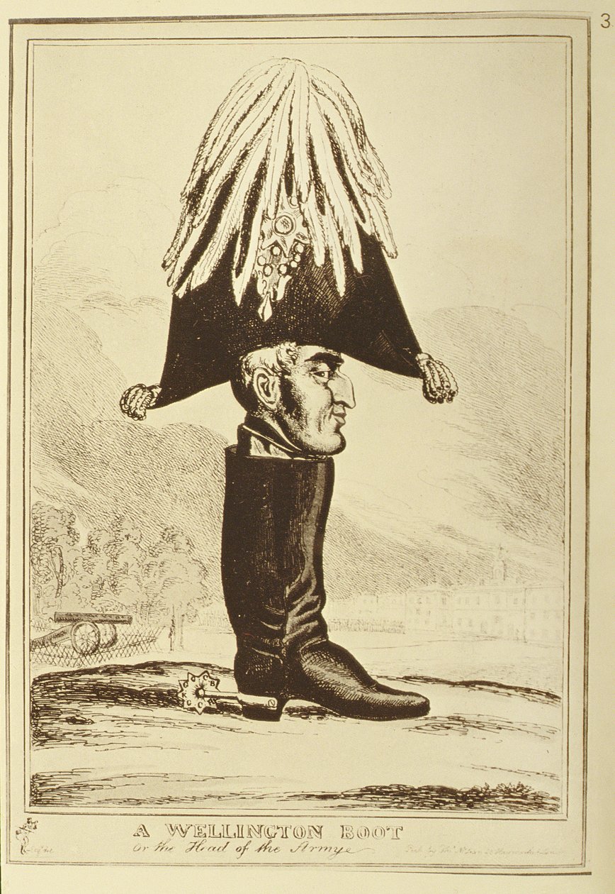 En Wellington-stövel, eller arméns chef, 1827 av William Heath