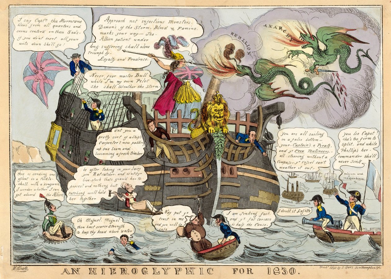 En hieroglyf för 1830, pub. 1830 handfärgad gravyr. av William Heath