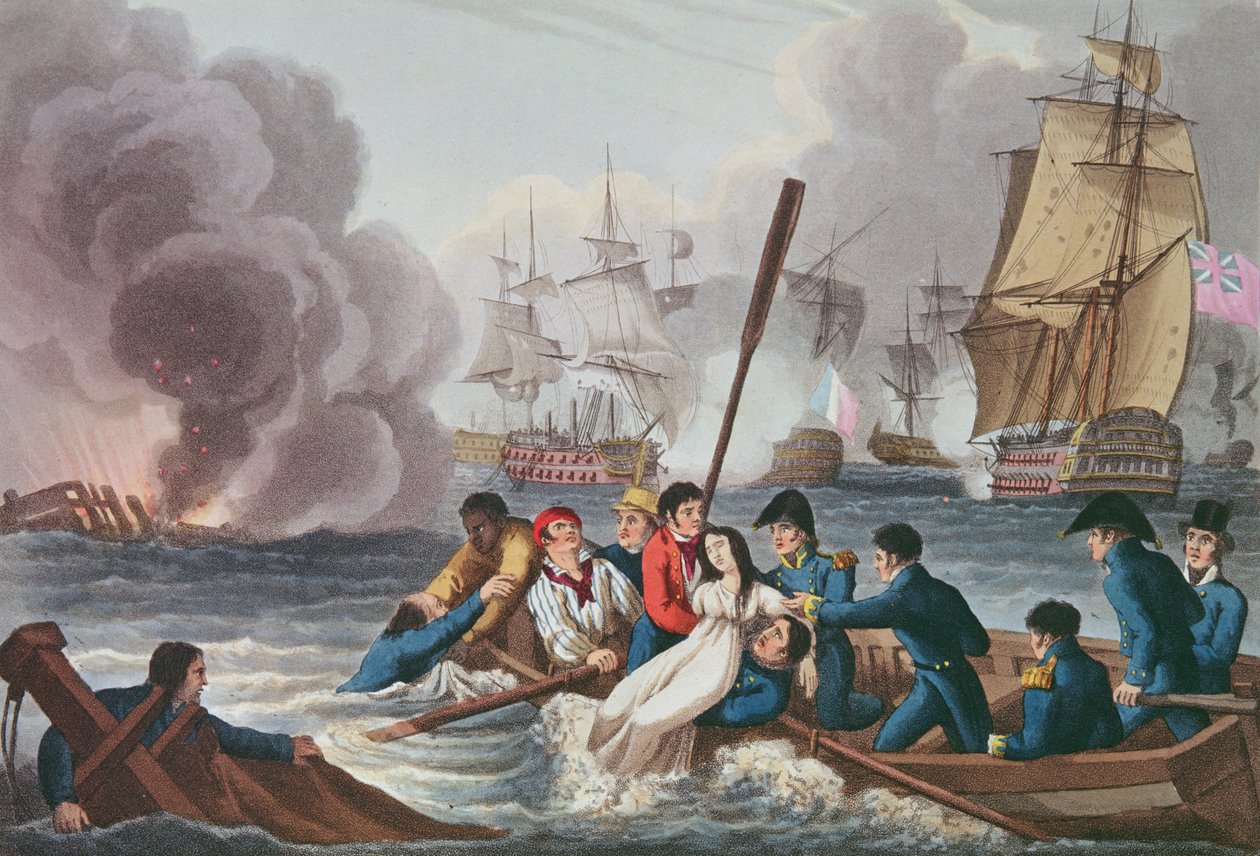 Anekdot vid slaget vid Trafalgar, graverad av Matthew Dubourg (fl.1813-20) från "Historiska, militära och sjöanekdoter", pub. av Edward Orme (1774-c.1820) 1817 (akvatint) av William Heath