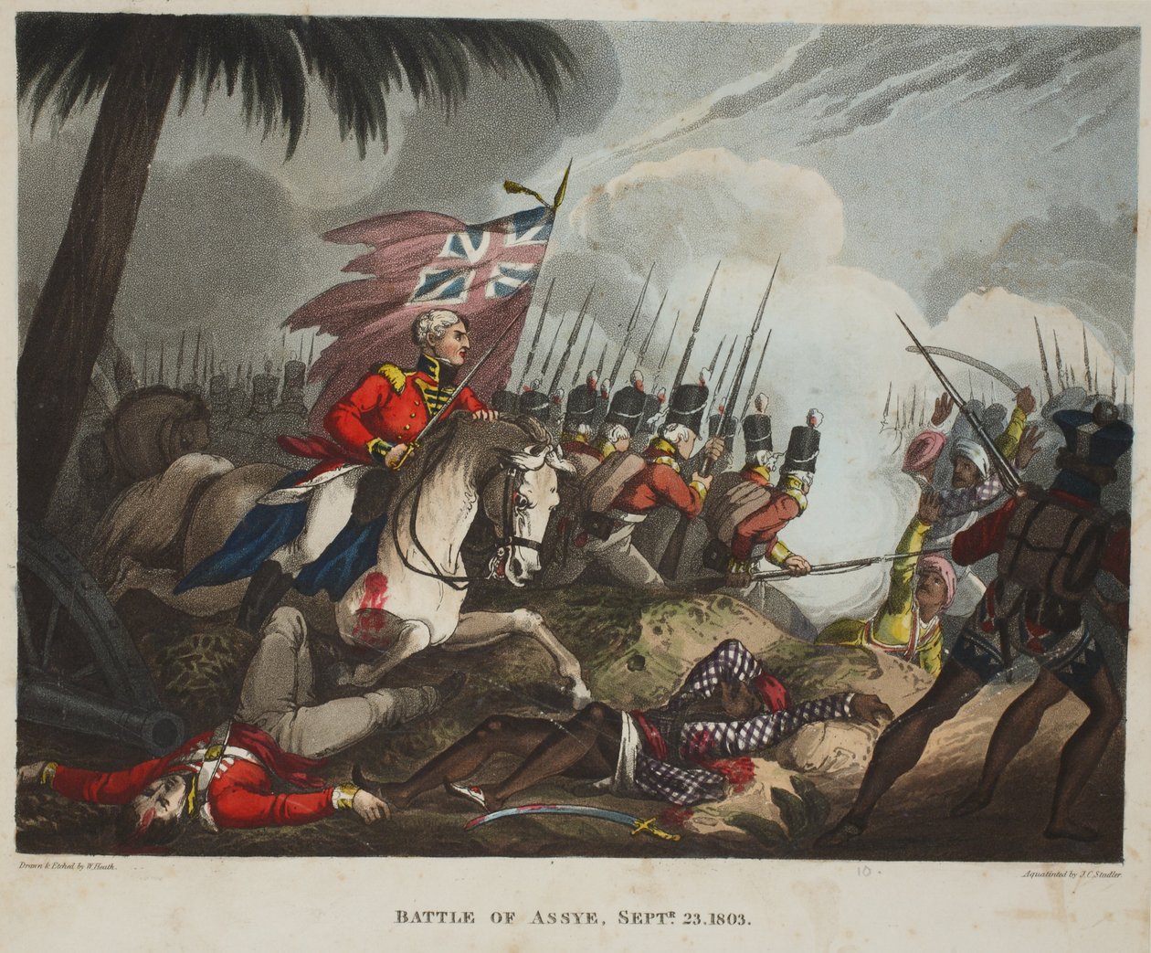 Slaget vid Assye 23 september 1803, akvatint av J.C. Stadler, pub. av Tegg, april 1818 (akvatint) av William Heath