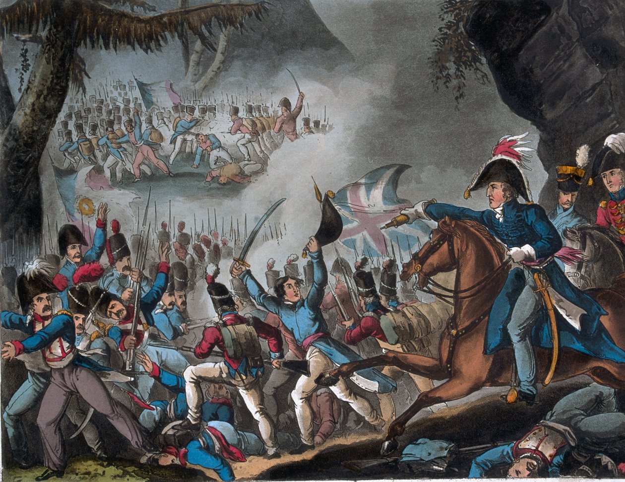 Slaget vid Pyrenéerna, 27 juli 1813, tryckt av J.C. Stadler (verksam 1780-1813), utgiven av Thomas Tegg, 1 april 1818 (färgad akvatint) av William Heath