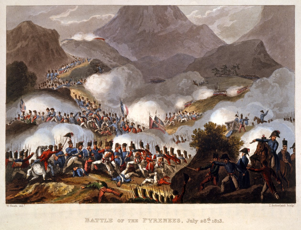 Slaget vid Pyrenéerna, 28 juli 1813, pub. London 1815 av William Heath
