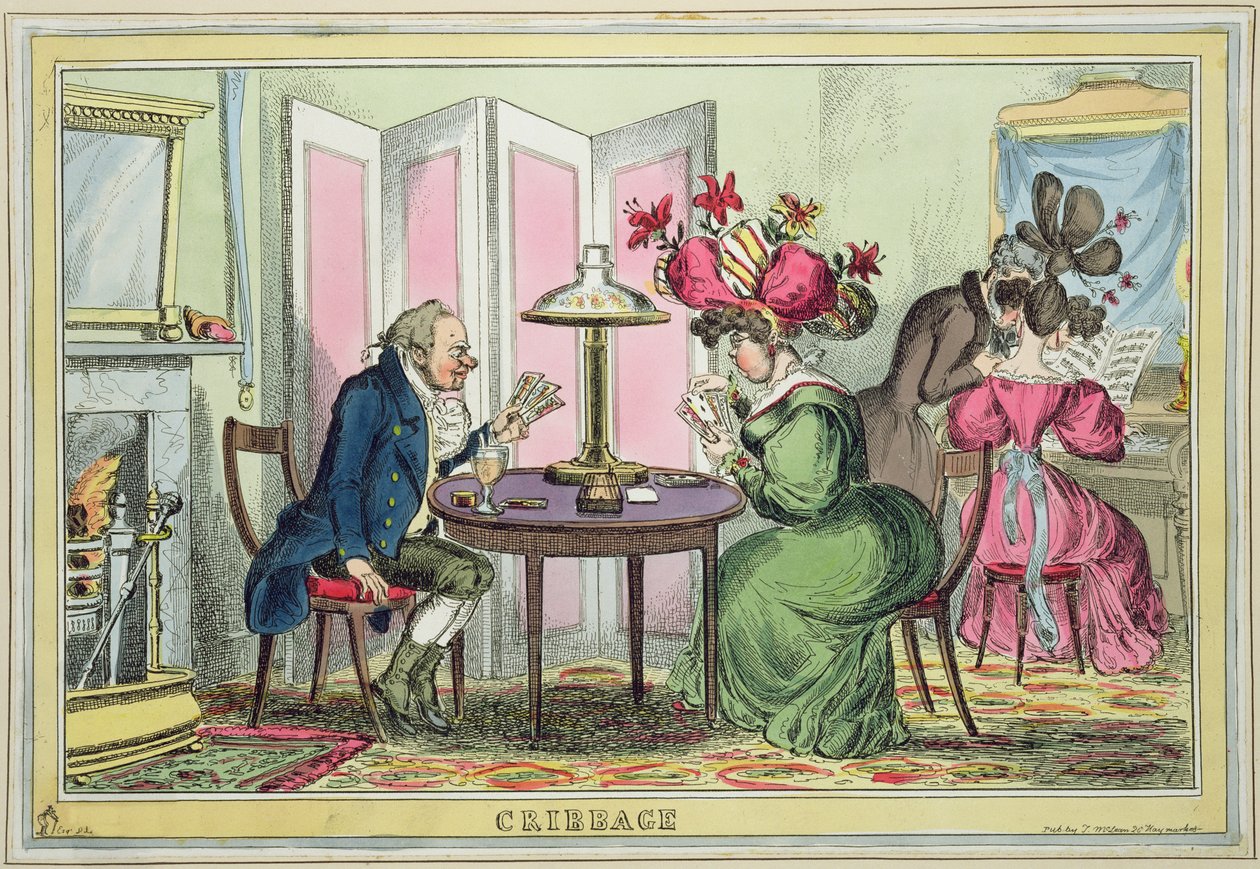 Cribbage, publicerad av Thomas McLean, London (färgad etsning) av William Heath