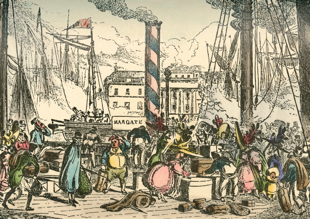 Att gå ombord på Margate Steam-paketet vid London Bridges Wharf, 1838 av William Heath