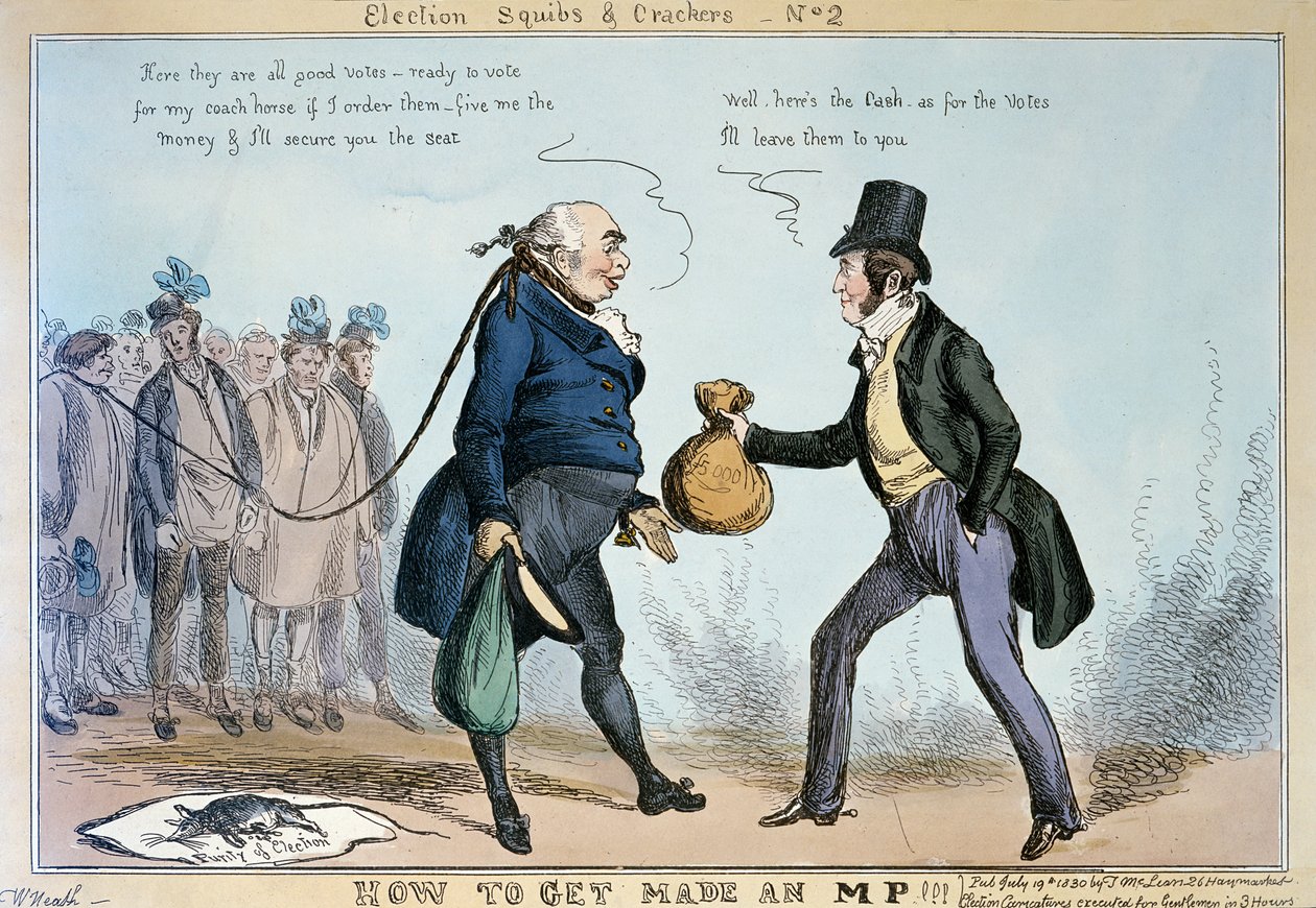 Hur man blir parlamentsledamot, 19 juli 1830 (färggravyr) av William Heath