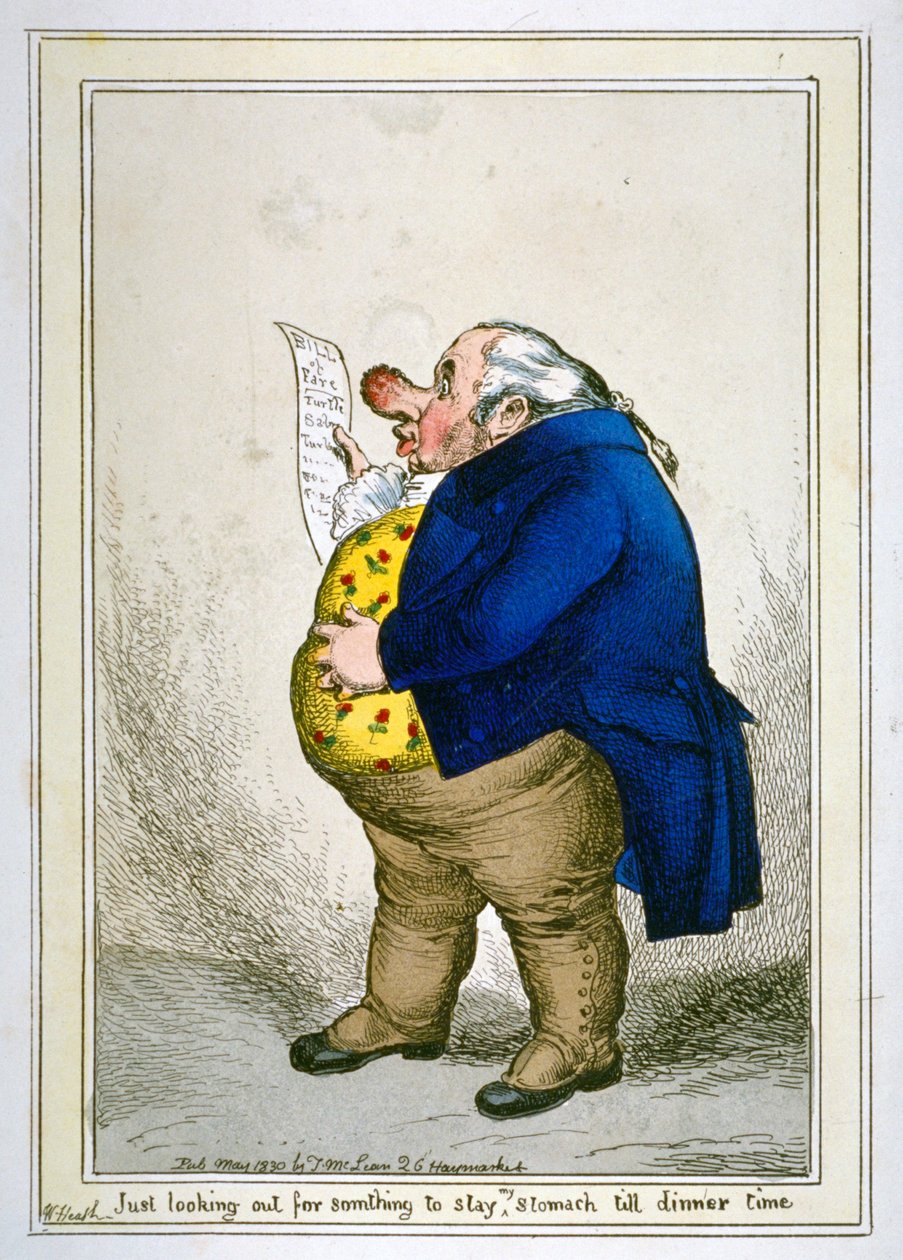 "Bara letar efter något [sjukt] för att hålla min mage kvar tills middagen är dags", 1830 av William Heath