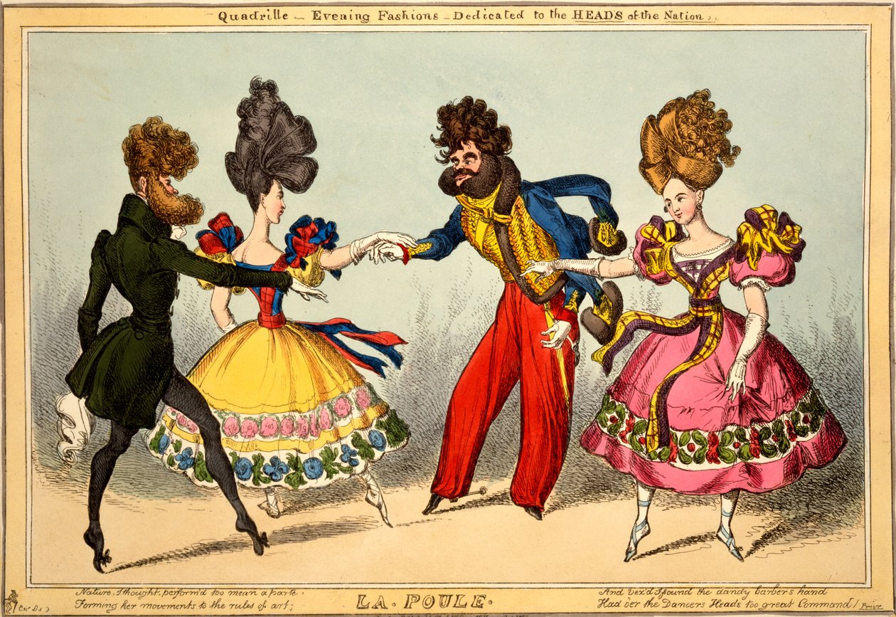 La Poule. Quadrille - Evening Fashions, Dedicated to the Heads of the Nation, 1827 (handfärgad gravyr) av William Heath