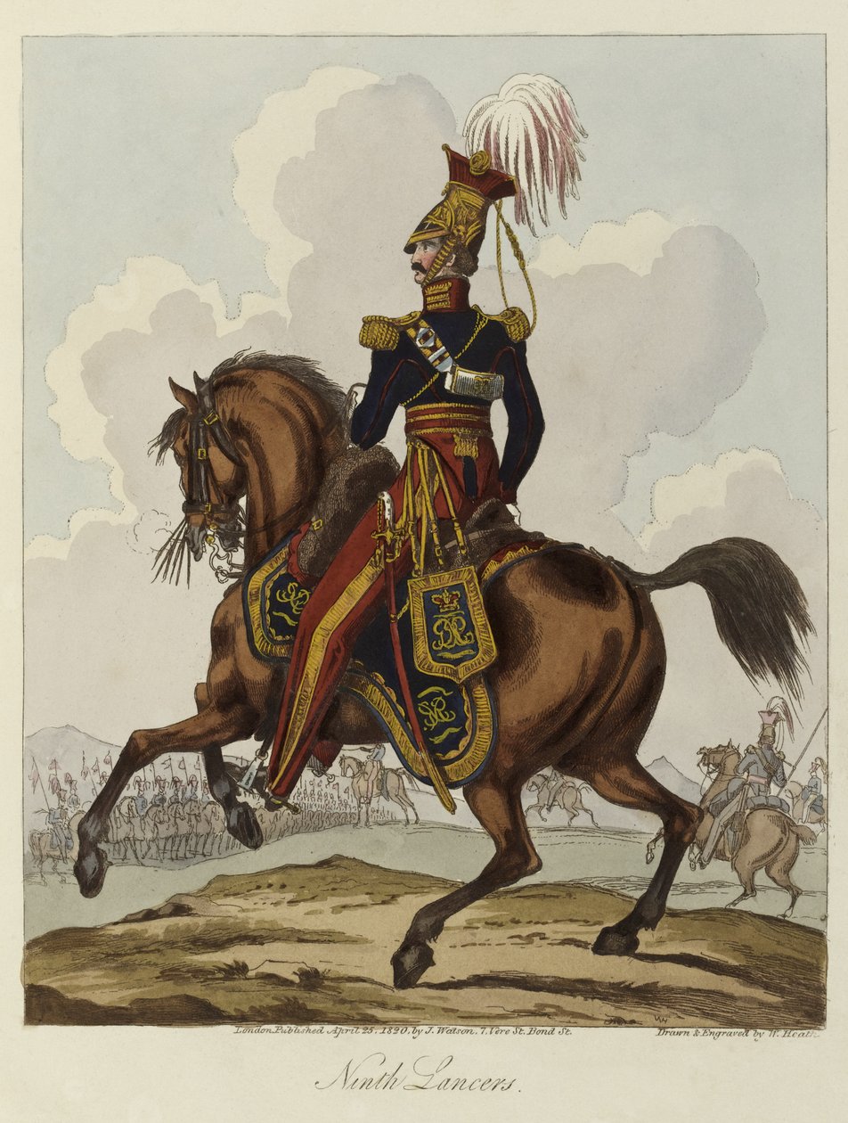 Nionde husarerna, 1820 (färgad akvatint) av William Heath