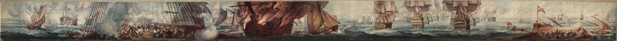 Panorama över slaget vid Trafalgar, ca 1820 (akvarell) av William Heath