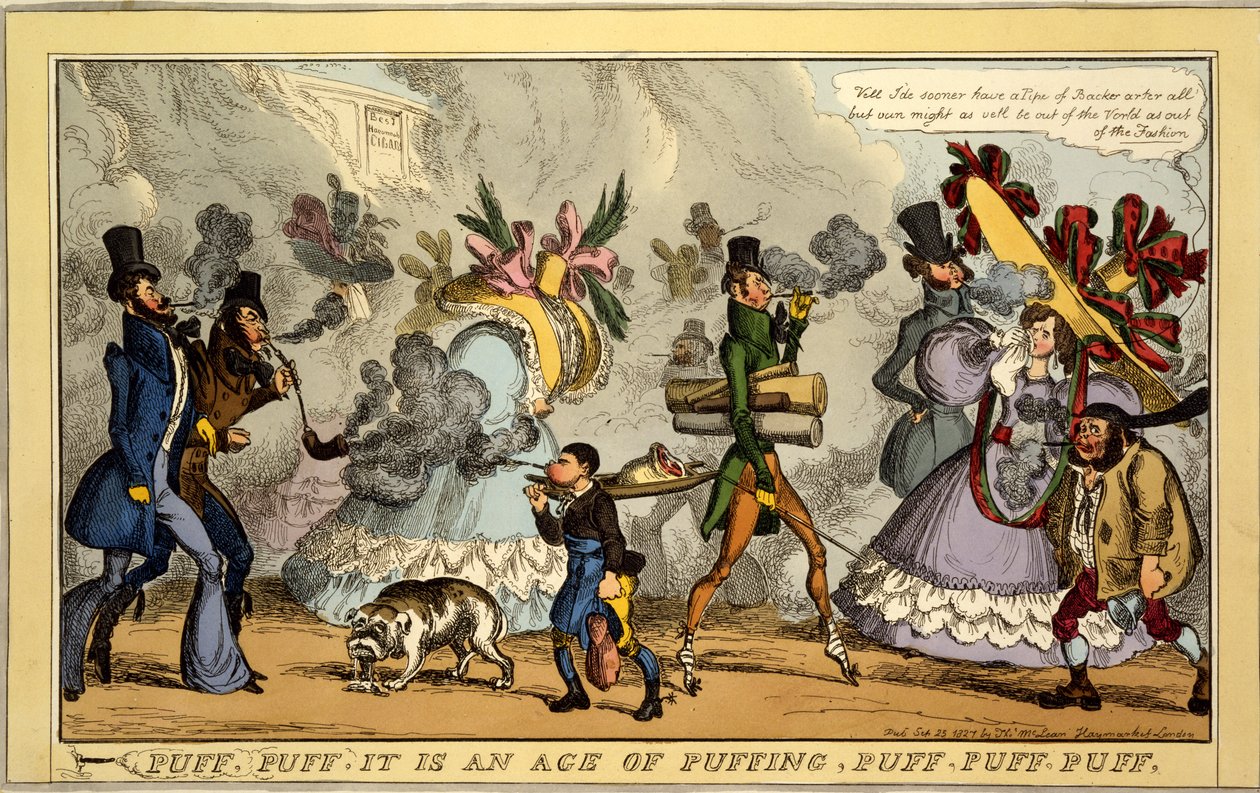 Puff, Puff, det är en ålder av puffande, Puff, Puff, Puff, pub. Thos. McLean, London, 1827 (handfärgad gravyr) av William Heath
