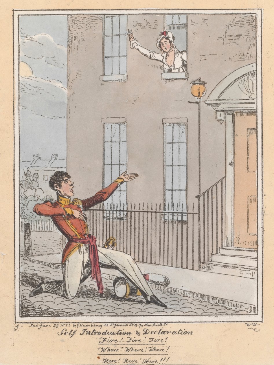Självintroduktion och deklaration, 1823 (handfärgad etsning) av William Heath