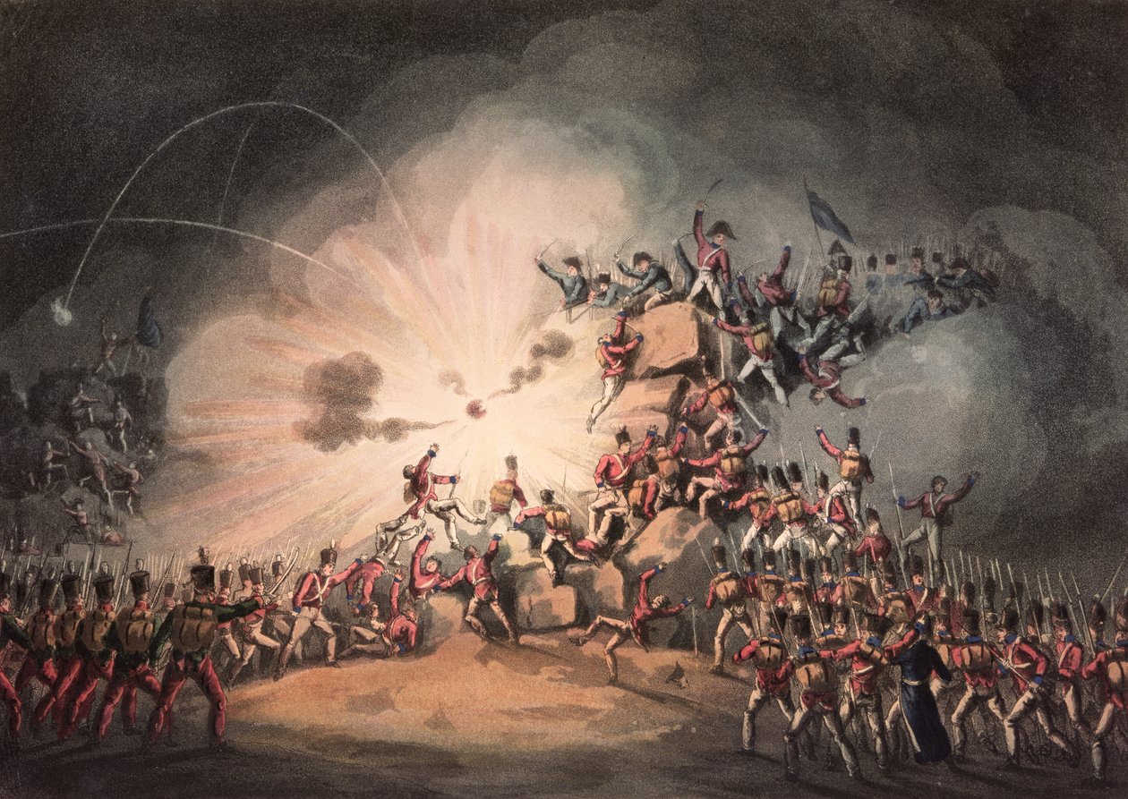 Storming av Ciudad Rodrigo, 19 januari 1813, akvatinterad av Thomas Sutherland (f.c. 1785) (akvatint) av William Heath
