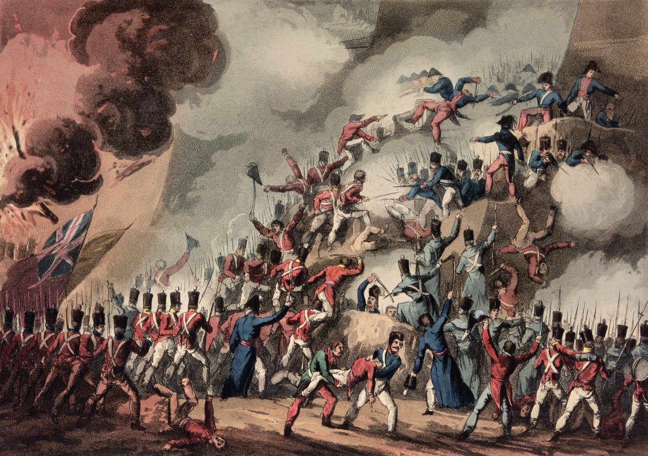 Storming av St. Sebastian, 31 augusti 1813, graverad av Thomas Sutherland (f.c.1785) av William Heath