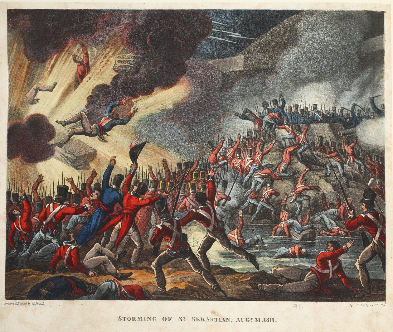 Storming of St Sebastian 31 augusti 1811, akvatint av J.C. Stadler, pub. av Tegg, april 1818 (akvatint) av William Heath